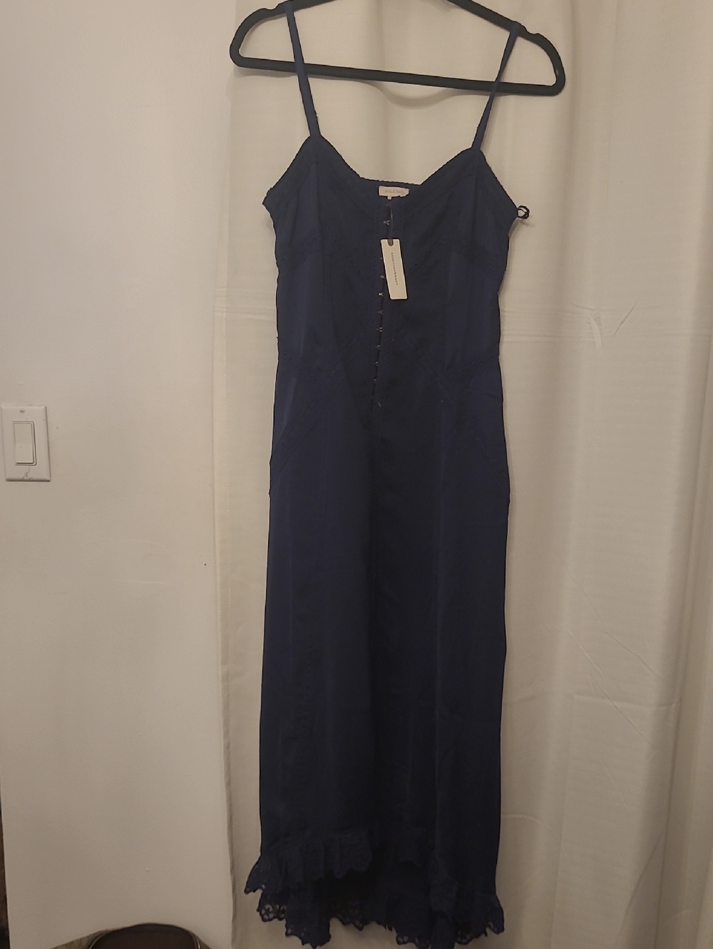 Pilcro Navy Spaghetti-Strap Maxi Camisole Blouse with Lace Hem